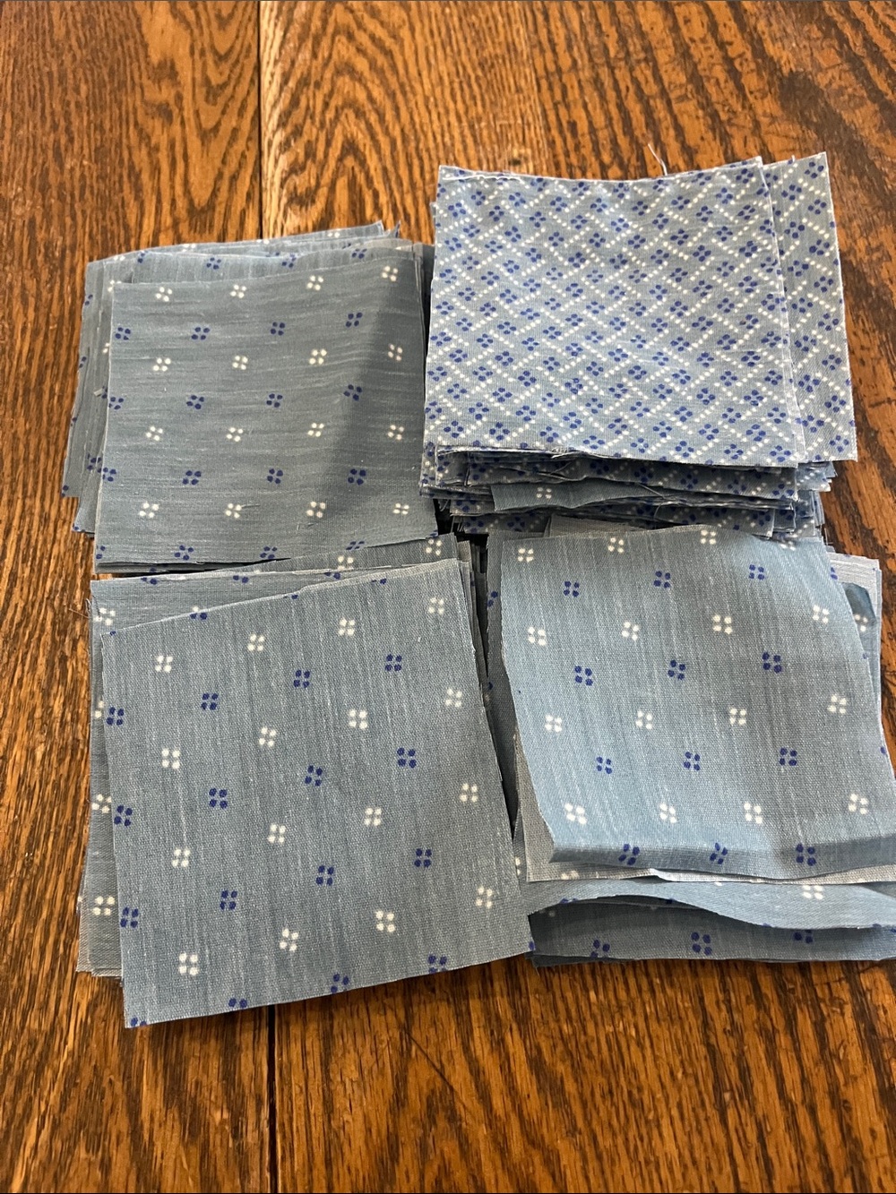 Vintage Blue Cotton quilt Fabric Squares with Small White & Navy
